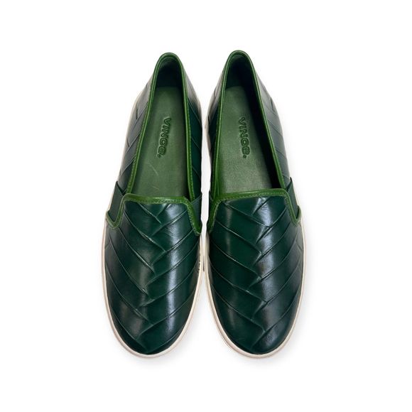 VINCE "Blair" Woven Embossed Dark Green Slip On Sneakers, Size 6 - Picture 3 of 5